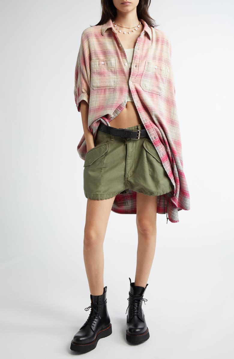 R13 Oversize Boxy Plaid Cotton Flannel Shirtdress, Alternate, color, 