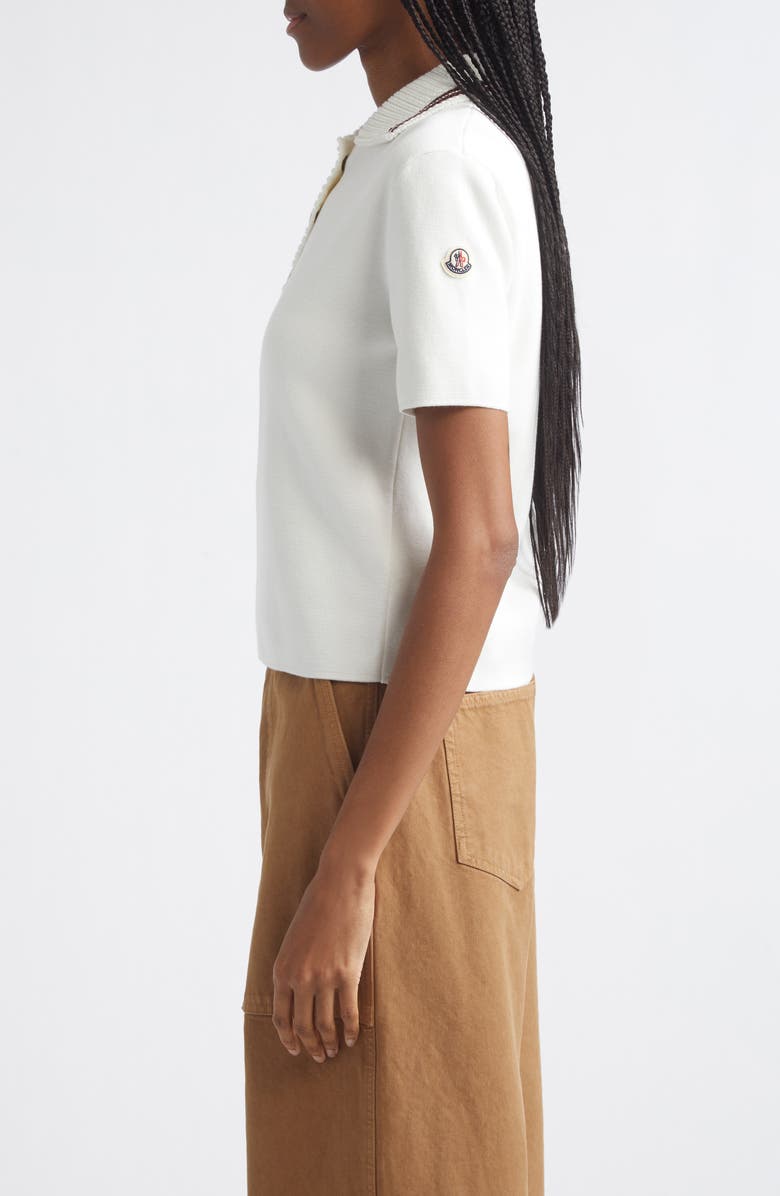 Moncler Knit Collar Cotton Polo, Alternate, color, White