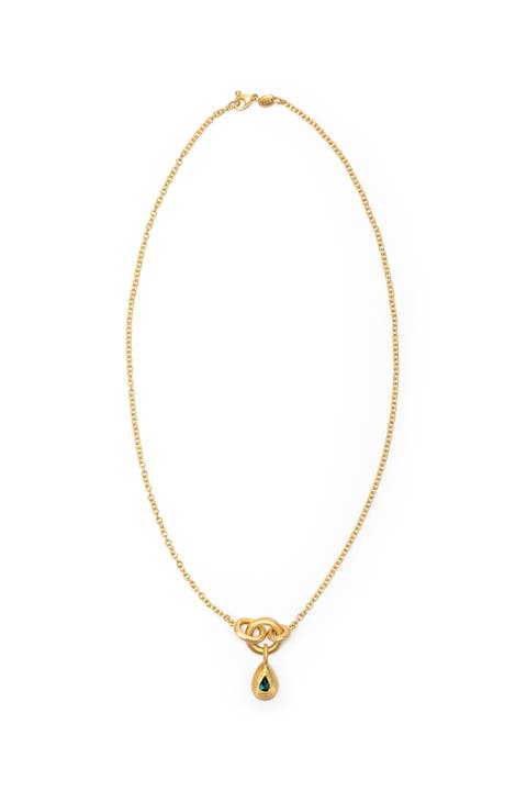 Voyage Necklace Light Chain with Drop Charm Deep Blue Topaz. Handmade in Italy