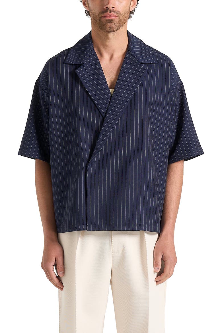 Abel Boxy Pinstripe Double Breasted Shirt, Alternate, color, Navy