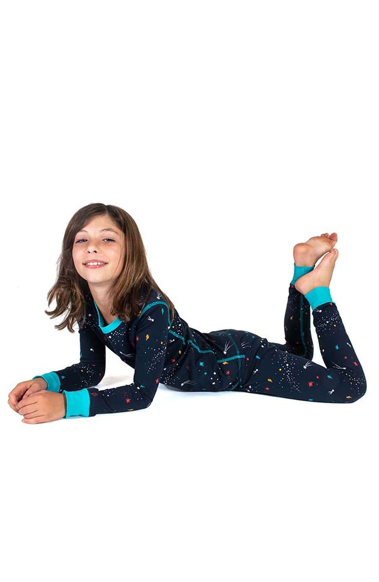 Mightly 100% Organic Cotton Print Long Sleeve Snug Fit Kids Pajamas, Alternate, color, Galaxy