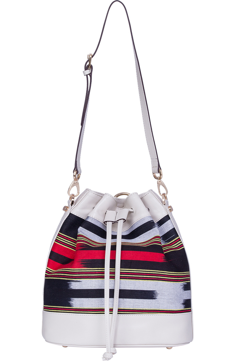 K'ai & Vrosi Leather & Fabric Pattern Convertible Bag, Alternate, color, Beige