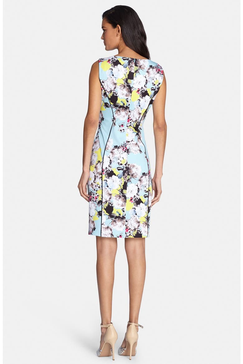 Floral Print Scuba Sheath Dress, Alternate, color, SKY/ WHITE/ PINK