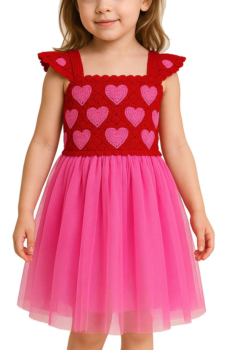 Kids' Butterfly Knit Bodice Tutu Dress, Alternate, color, RED/ PINK