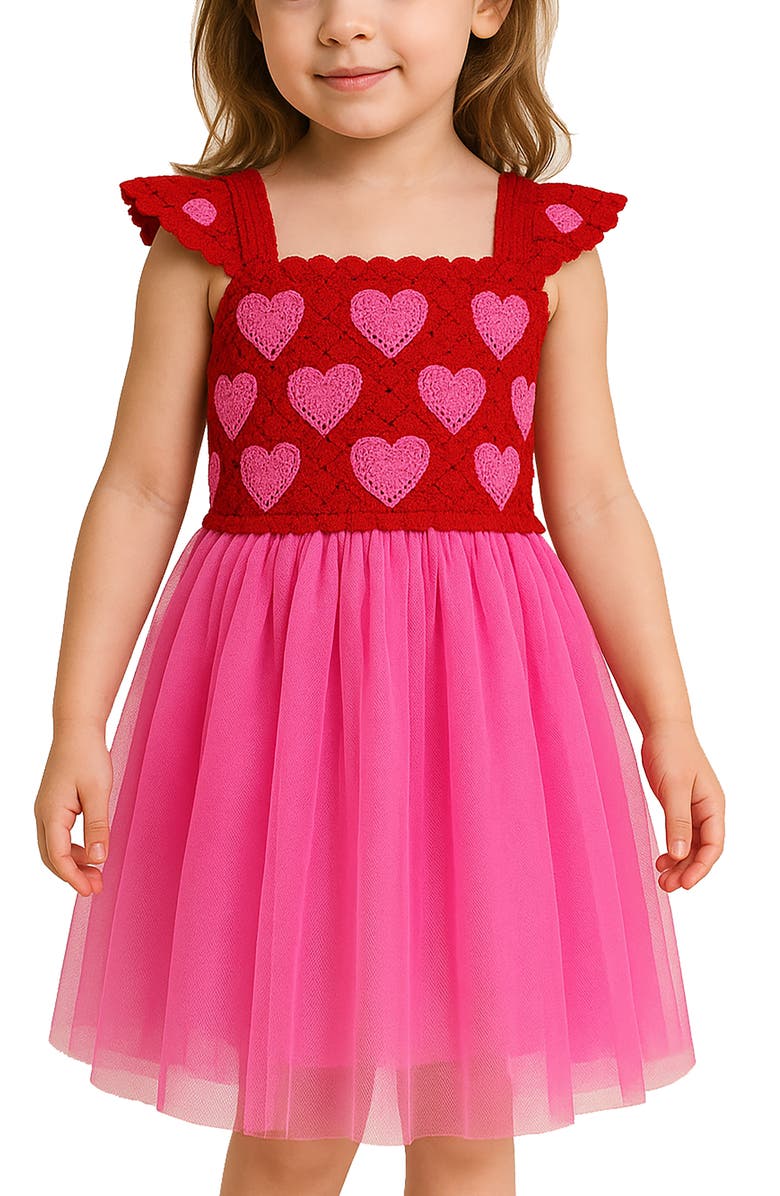 Zunie Kids' Butterfly Knit Bodice Tutu Dress, Alternate, color, Red/ Pink