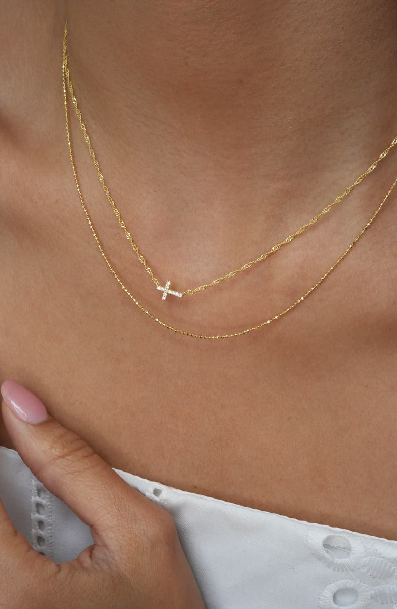 Argento Vivo Sterling Silver Layered 18K Gold Plate Sterling Silver Pavé Cross Pendant Necklace, Alternate, color, Gold