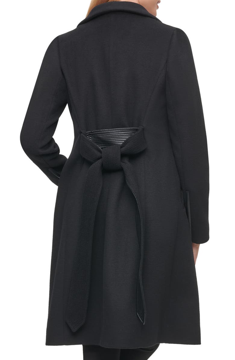 KARL LAGERFELD PARIS Puff Sleeve Belted Coat, Alternate, color, Black