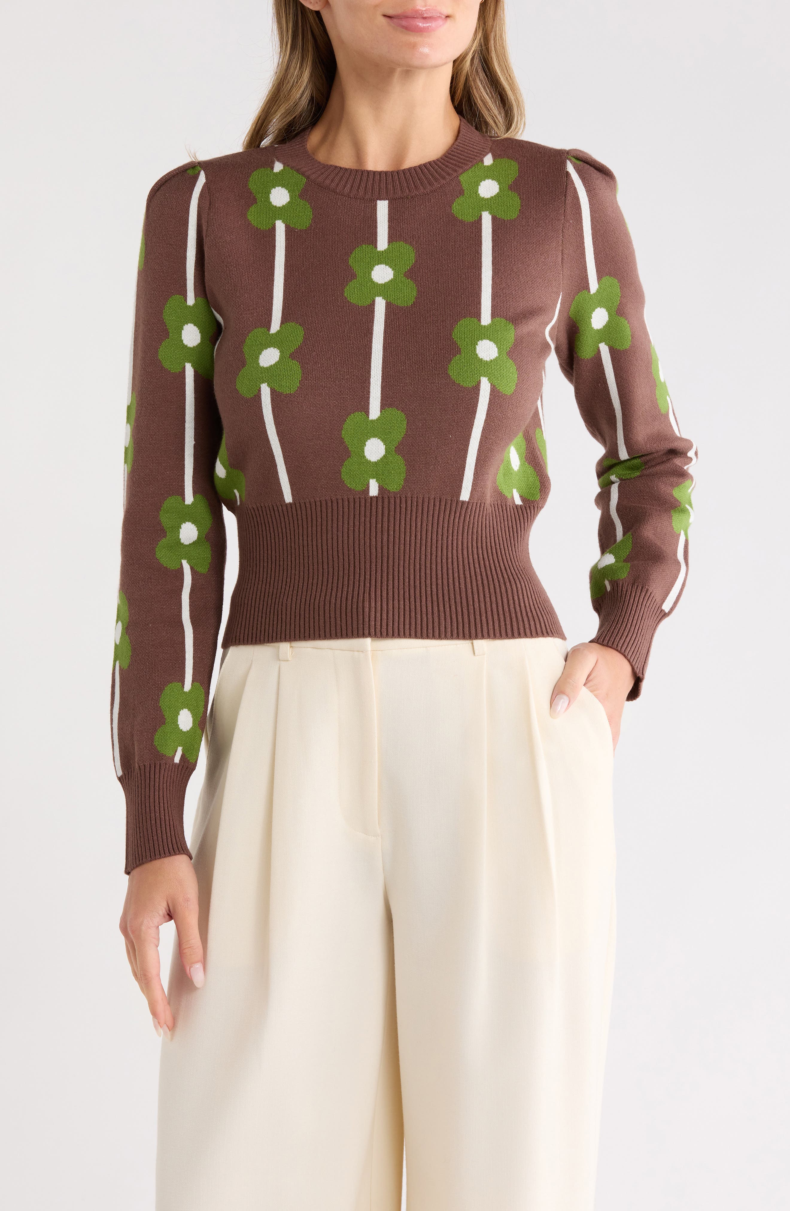 Ellen Tracy Floral Jacquard Sweater