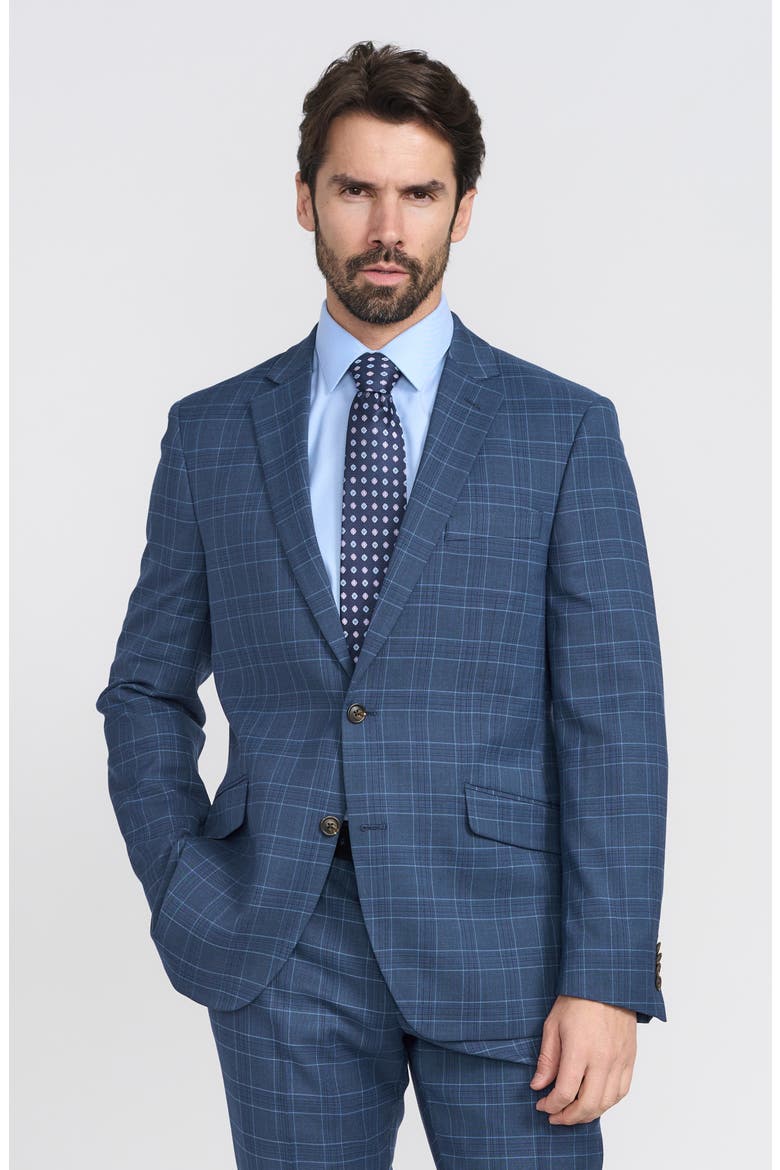 Blue Plaid Print Trim-Fit Suit, Alternate, color, BLUE