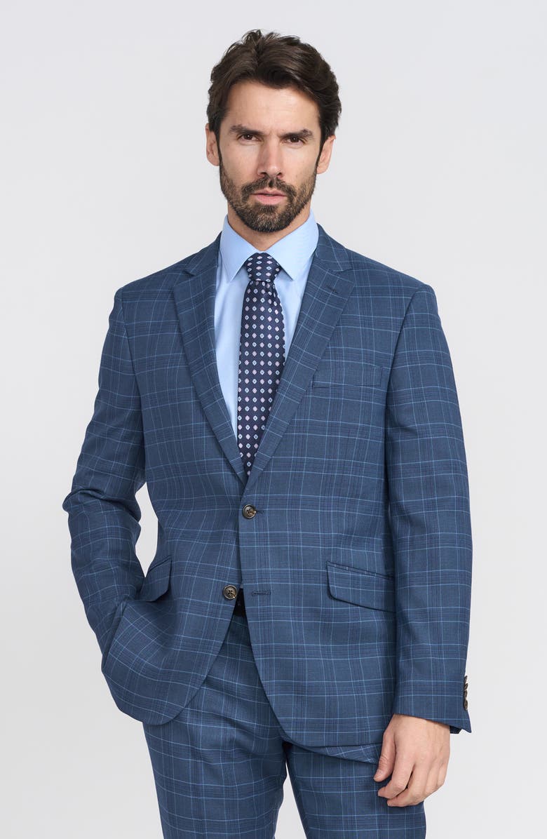 SAVILE ROW CO Blue Plaid Print Trim-Fit Suit, Alternate, color, Blue