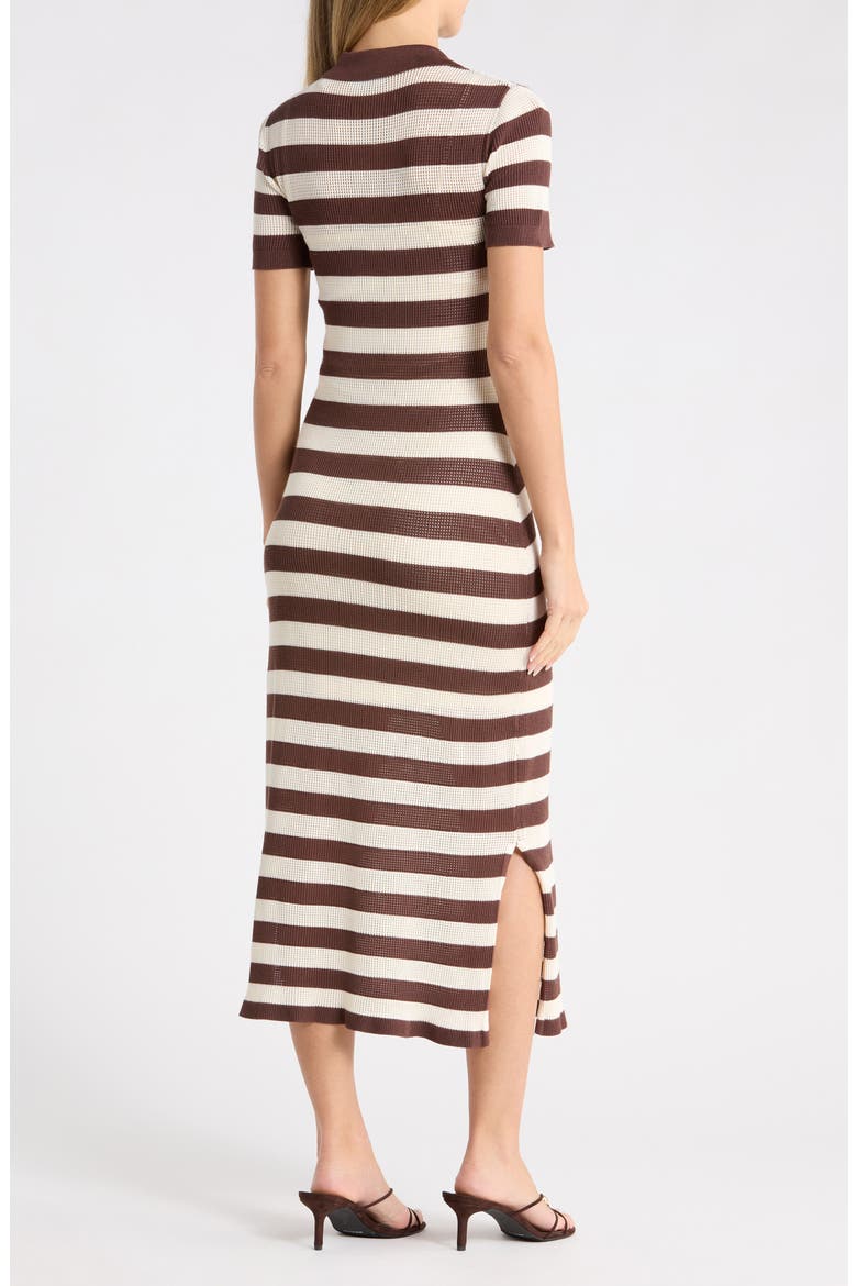 Stripe Short Sleeve Polo Midi Dress, Alternate, color, CREAM/ COCOA BEAN