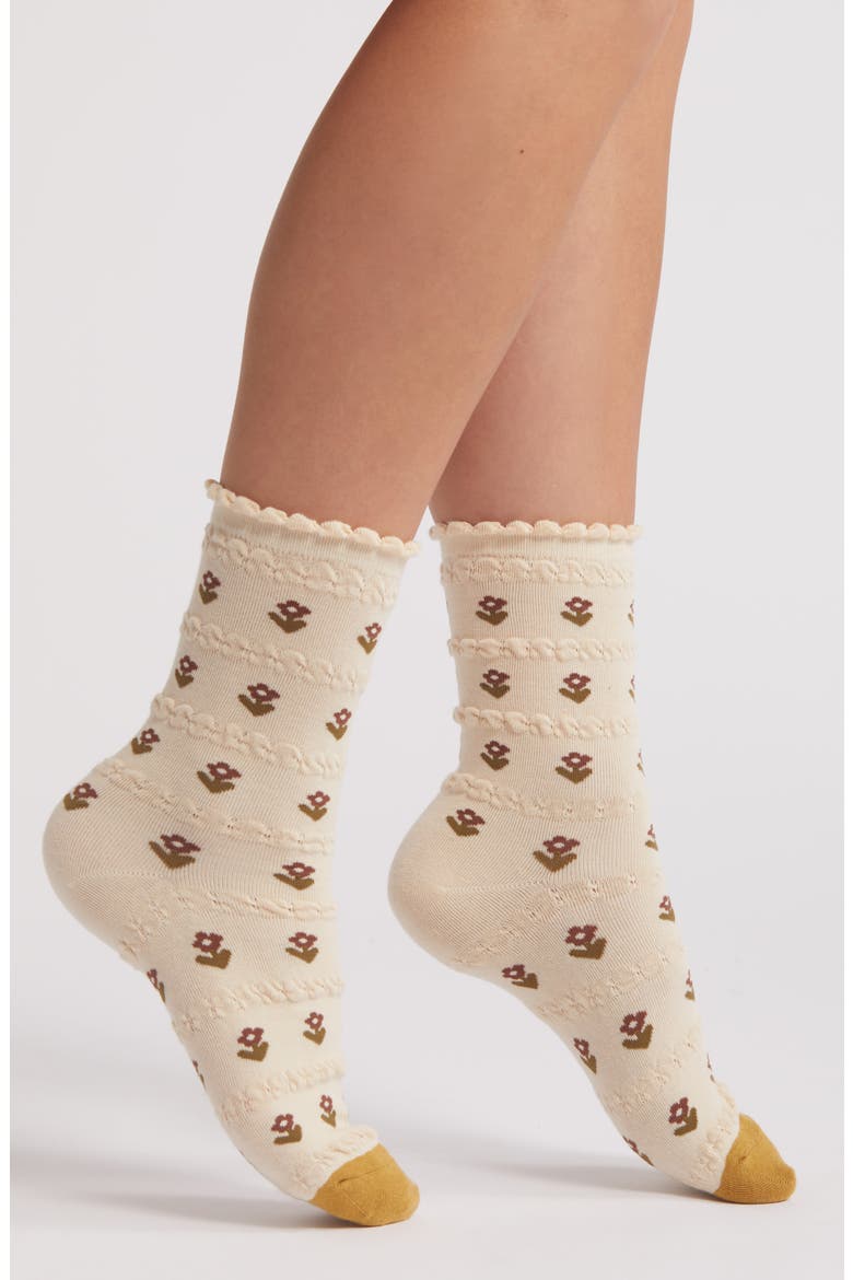 Print Crew Socks, Main, color, FALL FLORAL