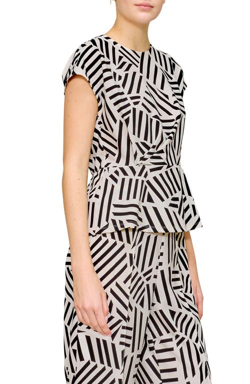 Melloday Side Ruched Crepe Top In Bone Black Geo