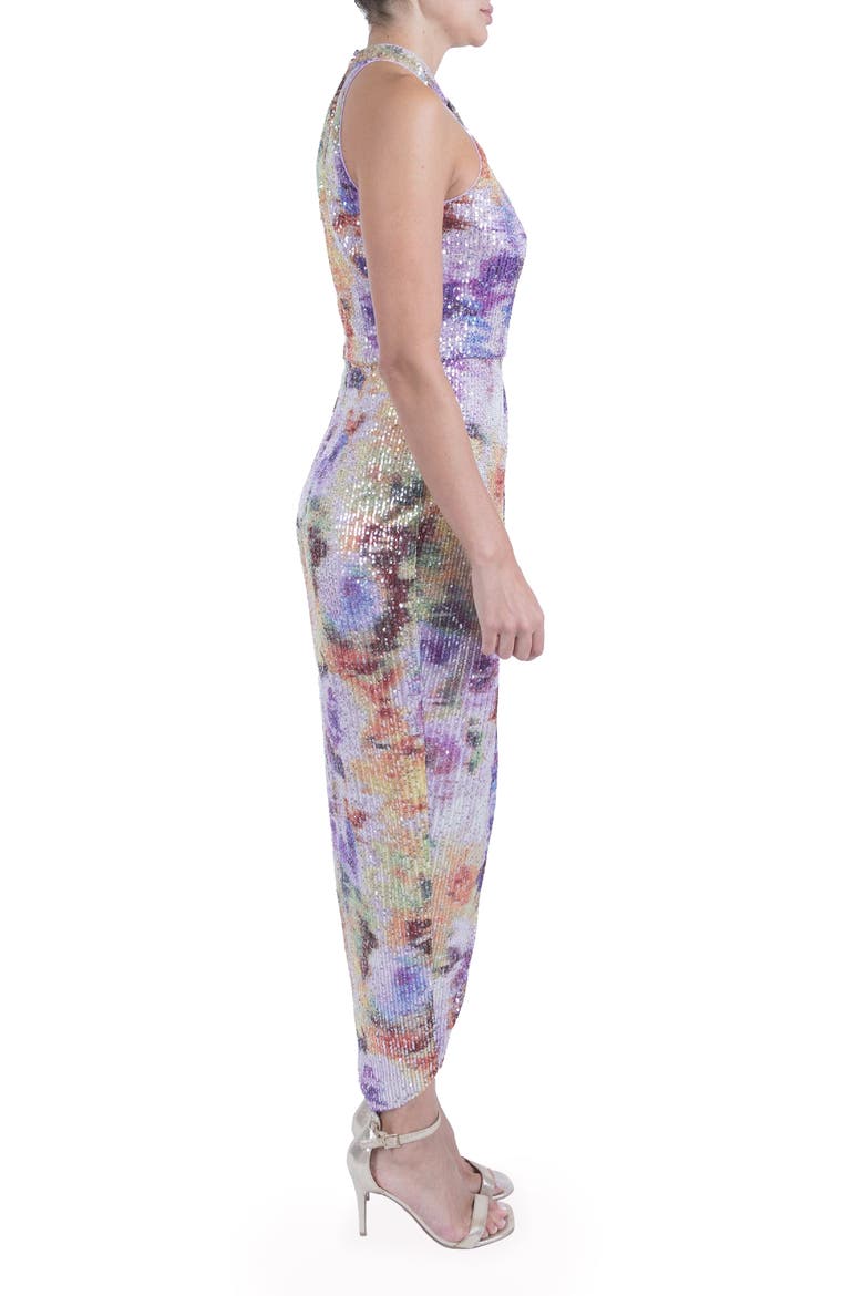 Twist Neck Sequin High-Low Dress, Alternate, color, LAVENDER MULTI