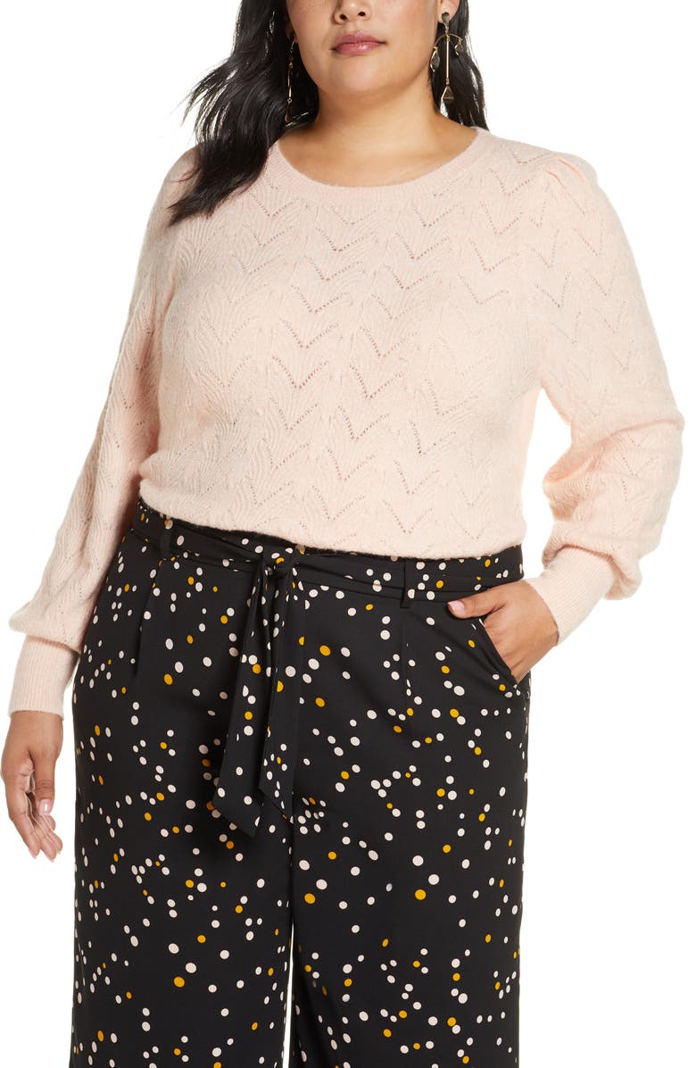 Halogen<sup>®</sup> Pointelle Puff Sleeve Sweater, Main, color, 