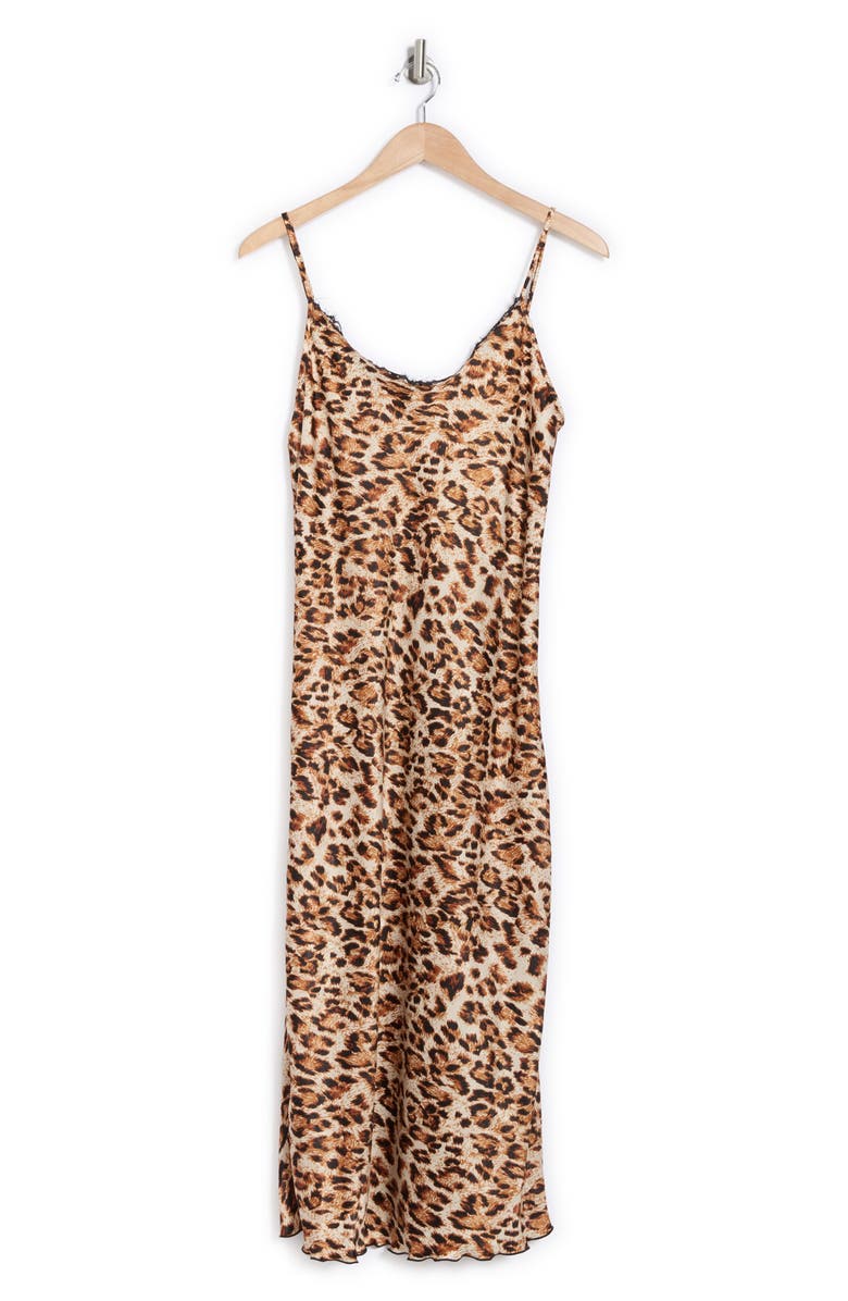 bebe Animal Print Lace Trim Slipdress, Alternate, color, 