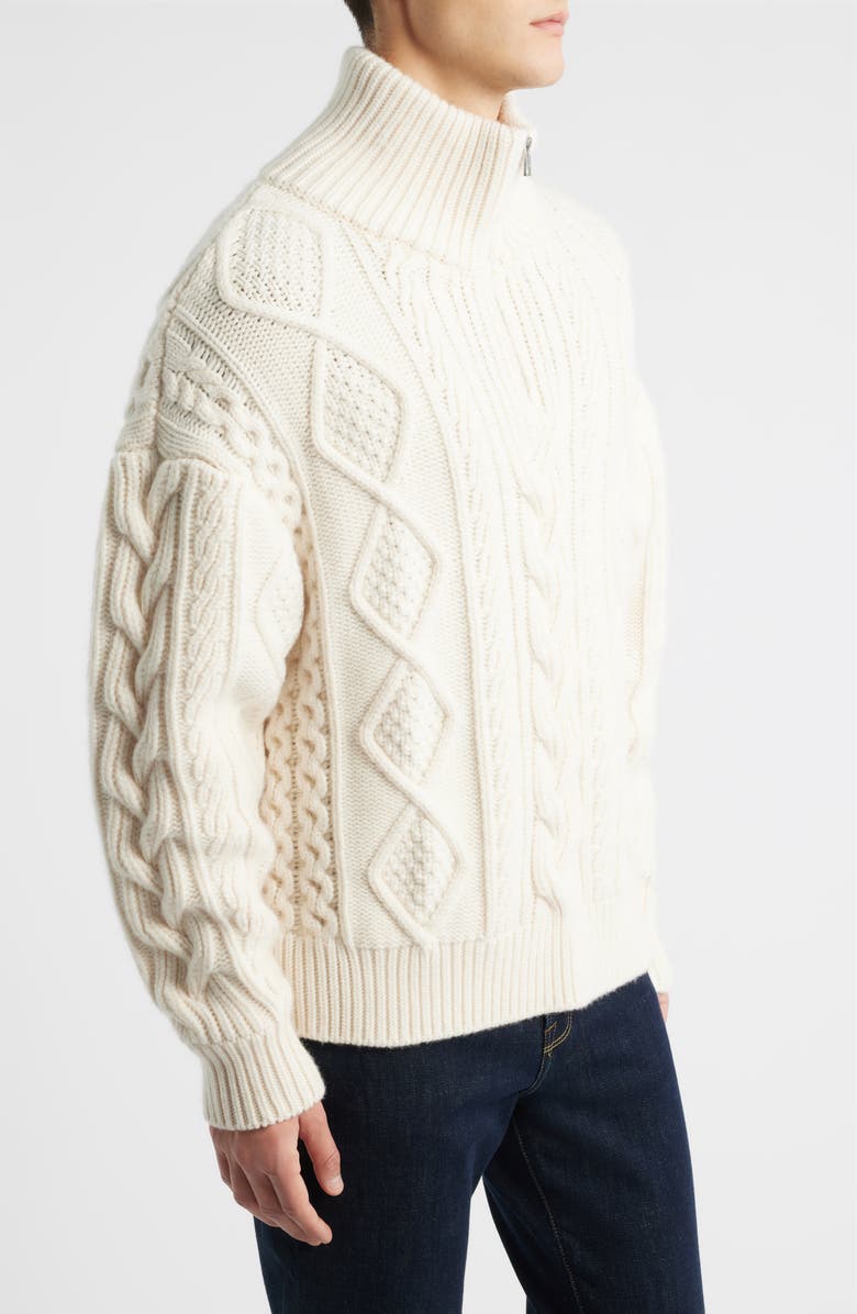 FRAME Oversize Chunky Cabled Wool & Cashmere Half Zip Sweater, Alternate, color, Cream