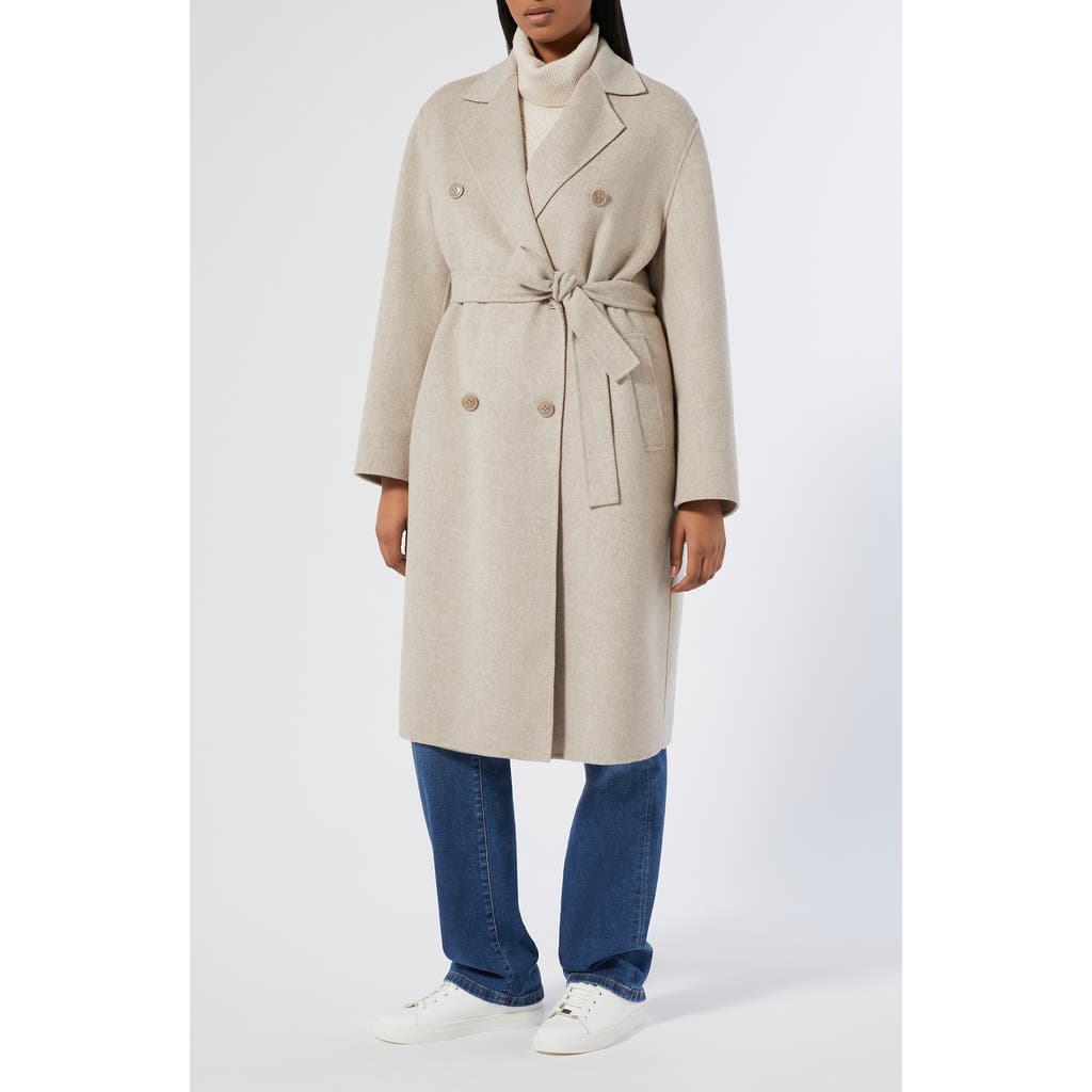 Marina Rinaldi Palio Double Breasted Stretch Virgin Wool Coat In Neutral
