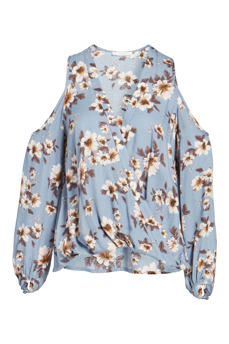 Surplice Cold Shoulder Blouse, Alternate, color, BLUE IVORY FLORAL