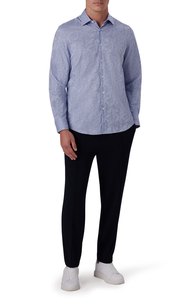 Bugatchi Shaped Fit Print Stretch Cotton Button-Up Shirt, Alternate, color, Air Blue