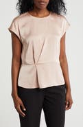 Pleione Drape Front Cap Sleeve Peplum Top