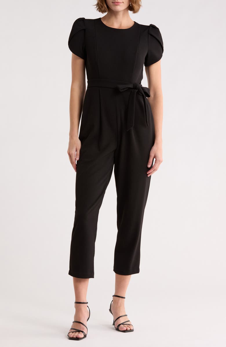 Calvin Klein Tulip Sleeve Belted Jumpsuit, Main, color, Black