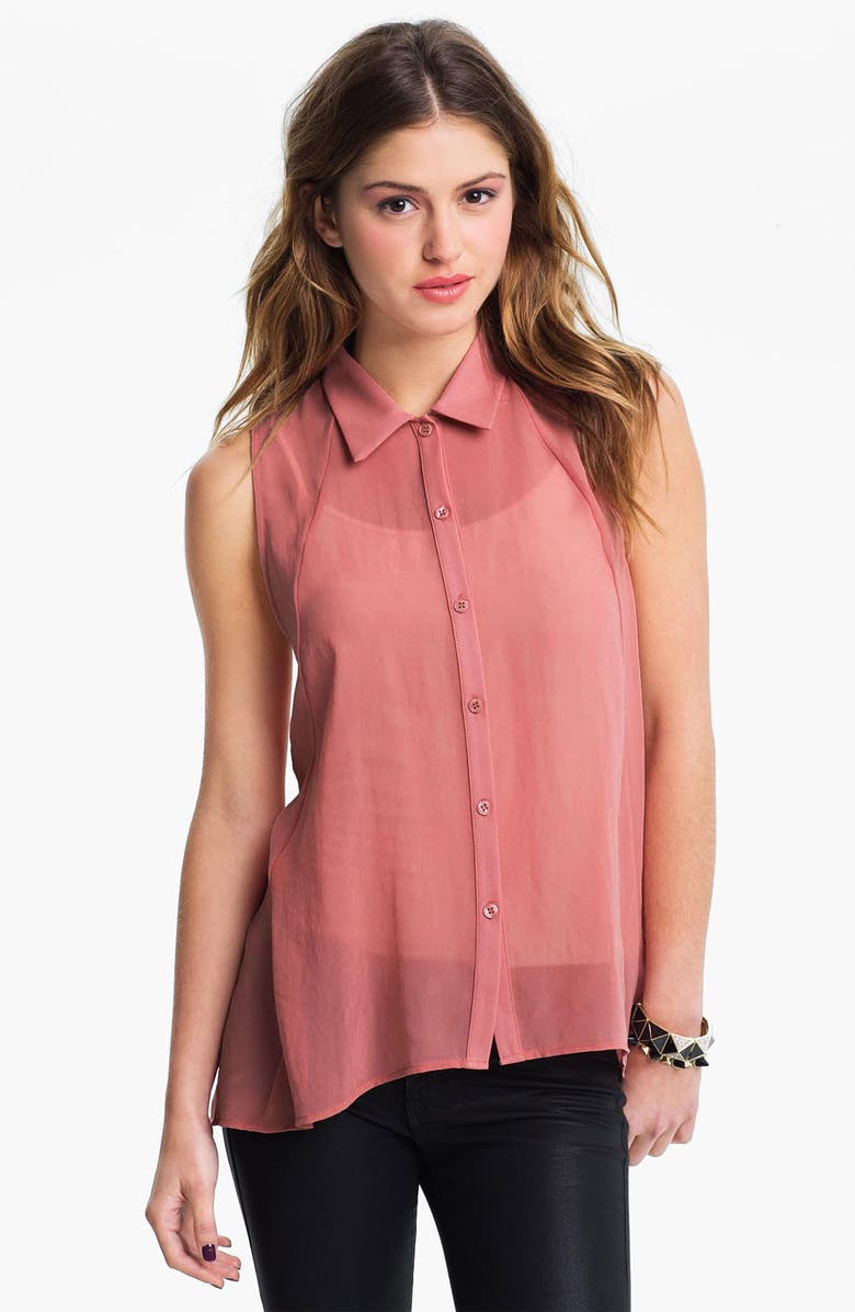 All in Favor Lush Lace Back Chiffon Shirt, Main, color,