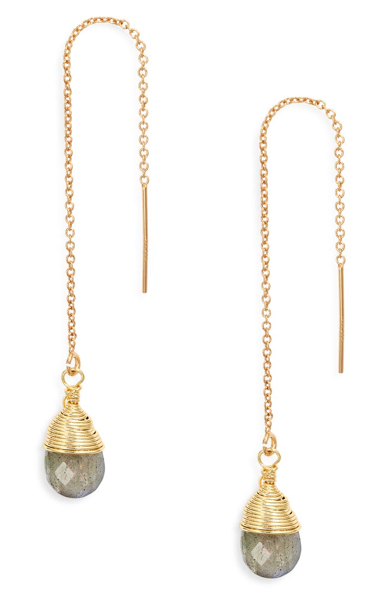 Kiara by Ki-ele Georgia Semiprecious Stone Threader Earrings, Main, color, Gold