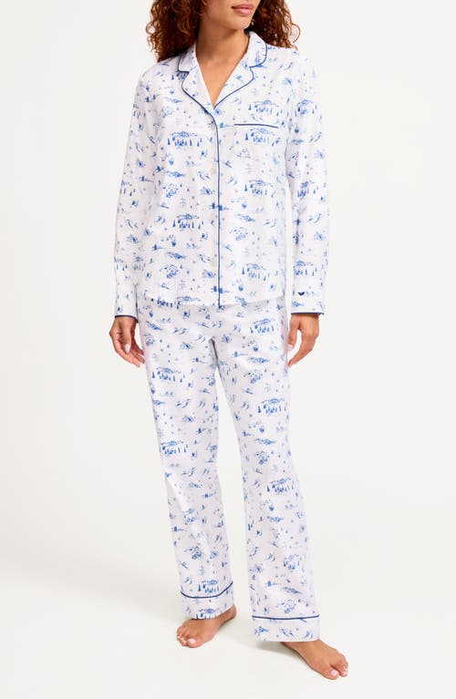 Petite Plume Chalet Brushed Cotton Twill Pajamas In Blue