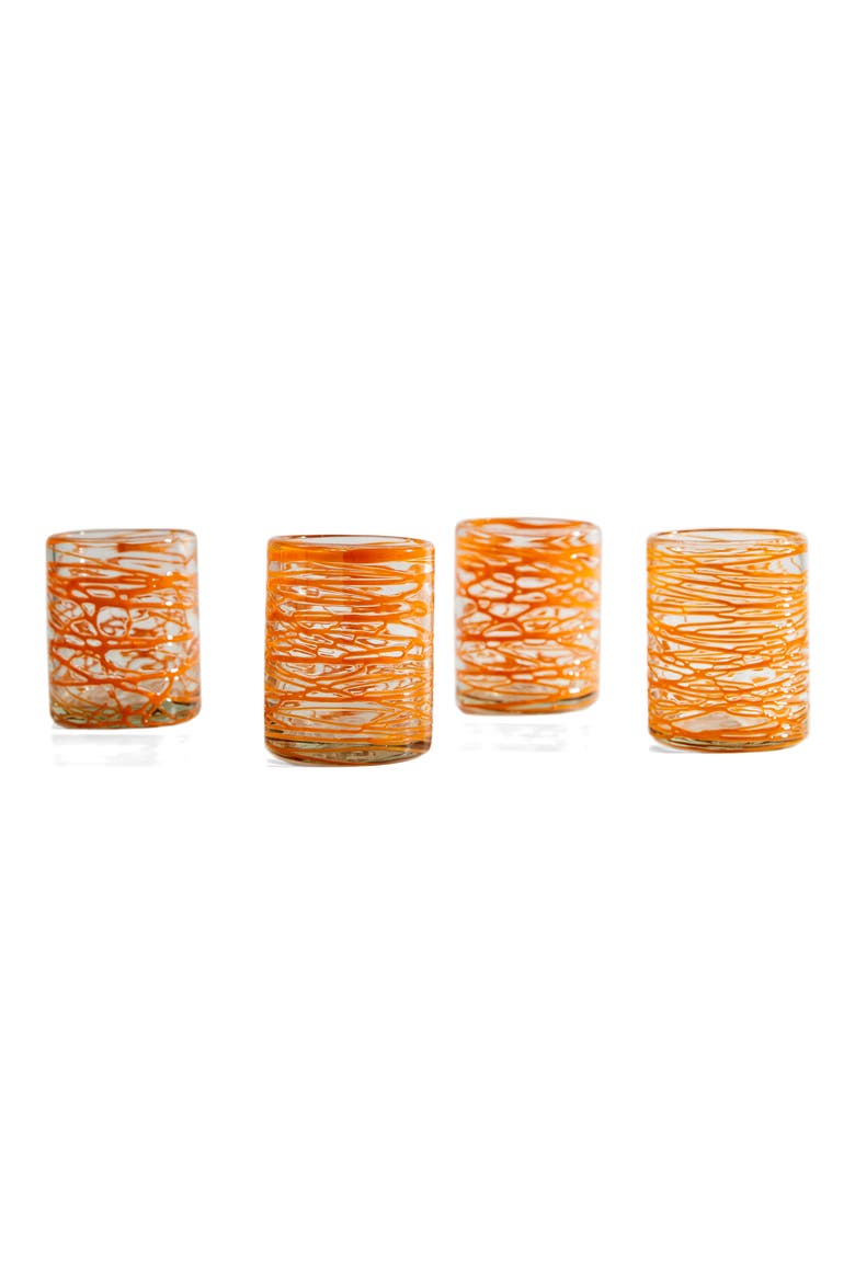 Handblown Glasses - Set of 4, Alternate, color, ORANGE SWIRL