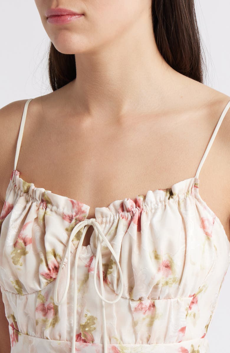 Rare London Floral Print Tie Front Maxi Dress, Alternate, color, Cream