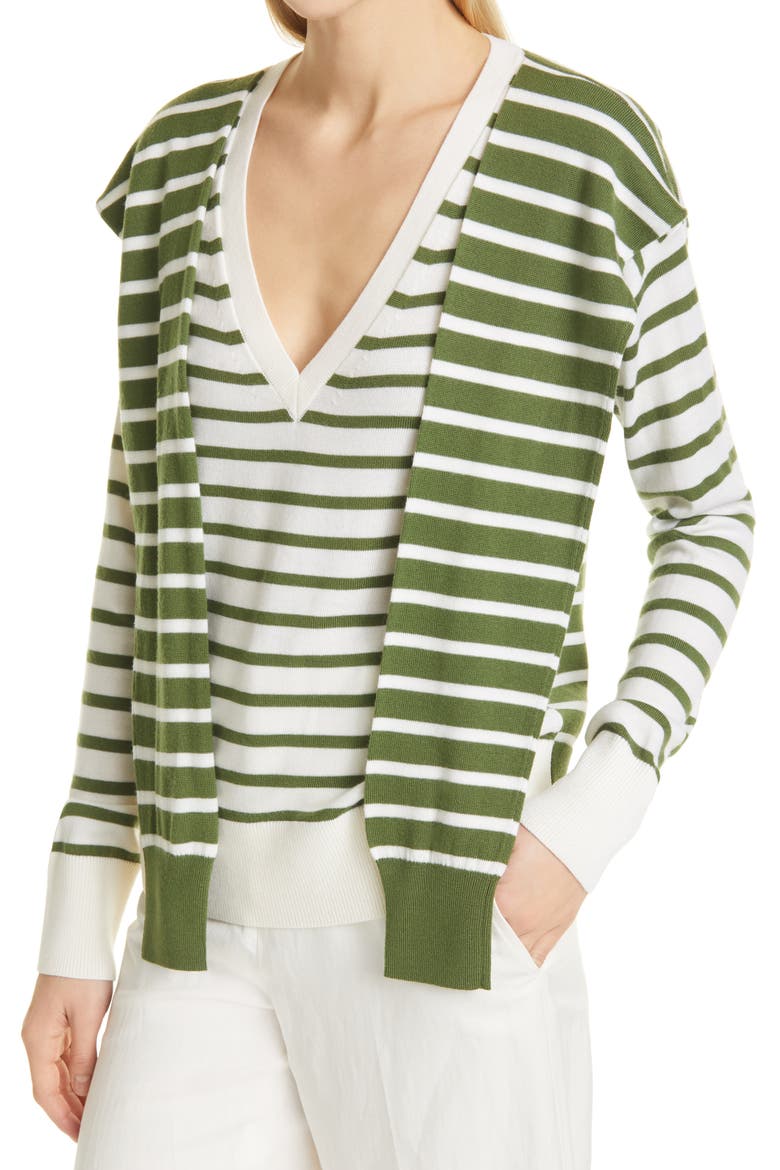 Leni Stripe Tie Neck Merino Wool Sweater, Alternate, color, ARMY MULTI