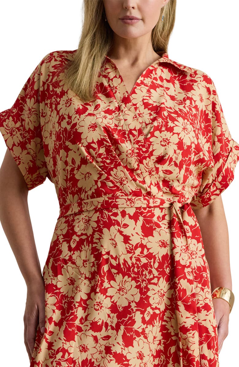 Lauren Ralph Lauren Floral Tie Waist Midi Dress, Alternate, color, Red/ Beige