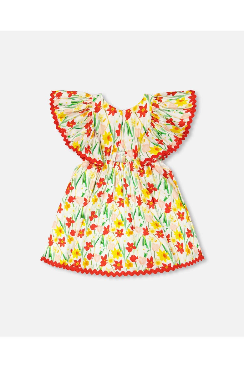 Short Sleeve Viscose Daffodil Dress, Alternate, color, White Printed Daffodils