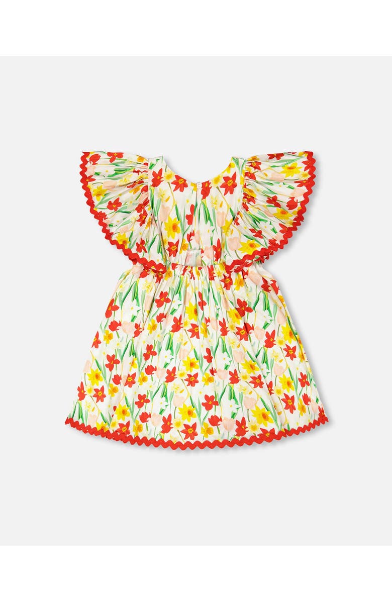 Deux par Deux Short Sleeve Viscose Daffodil Dress, Alternate, color, White Printed Daffodils