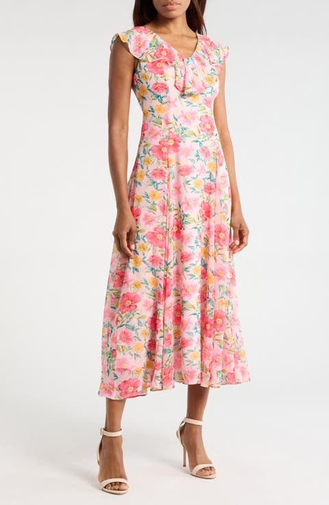 Ruffle Godet Midi Dress