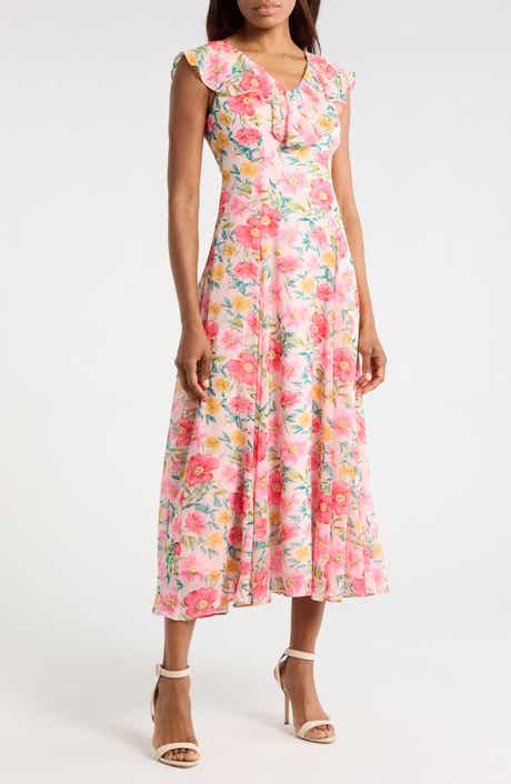 WAYF Ruffle Godet Midi Dress