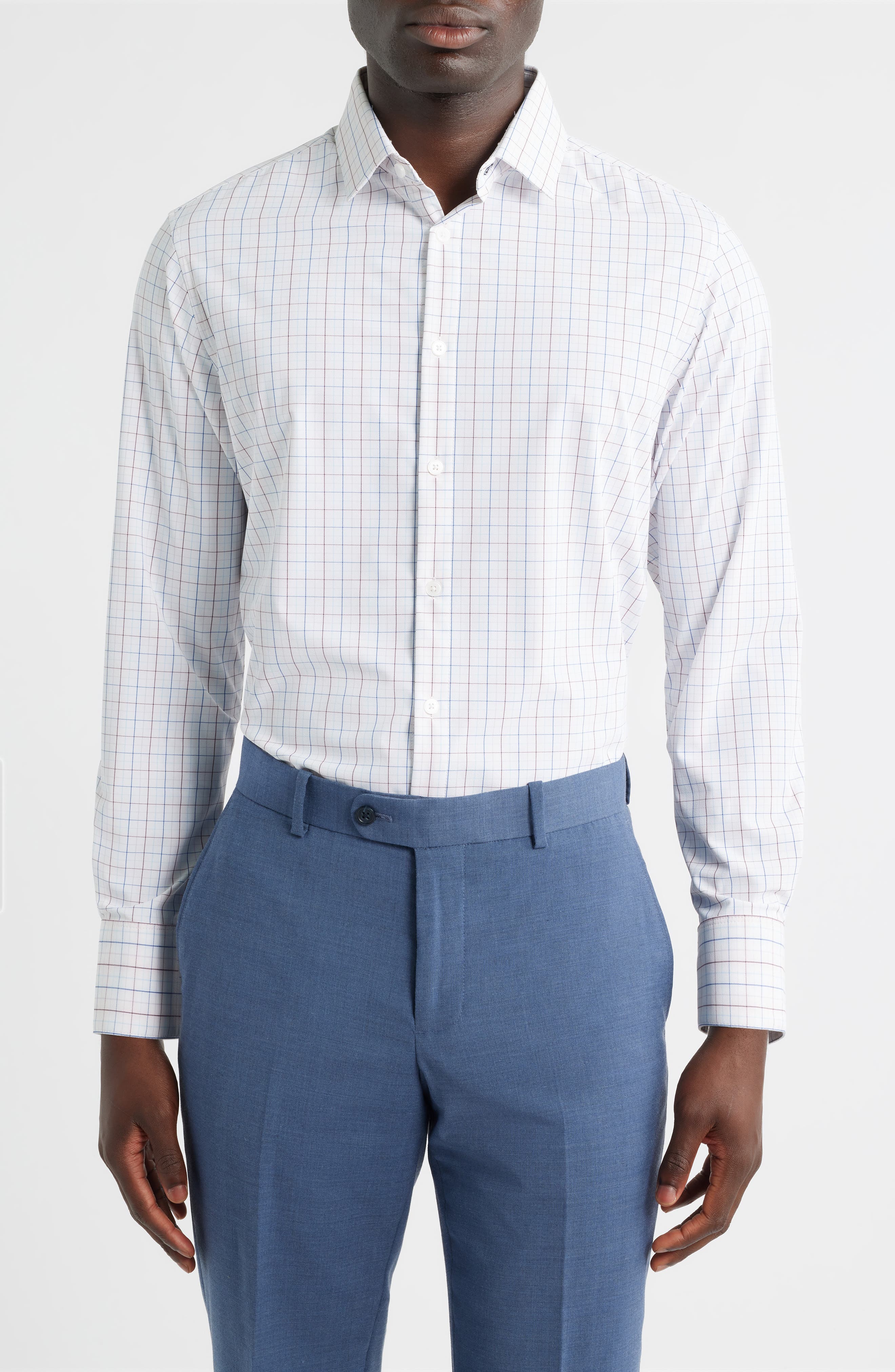 Leeward Trim Fit Plaid Performance Button-Up Shirt