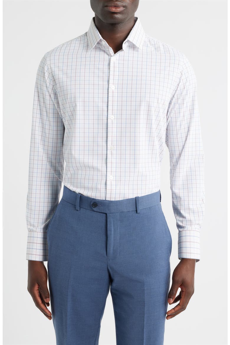 Leeward Trim Fit Plaid Performance Button-Up Shirt, Main, color, LAVENDER HAZE JORDAN PLAID