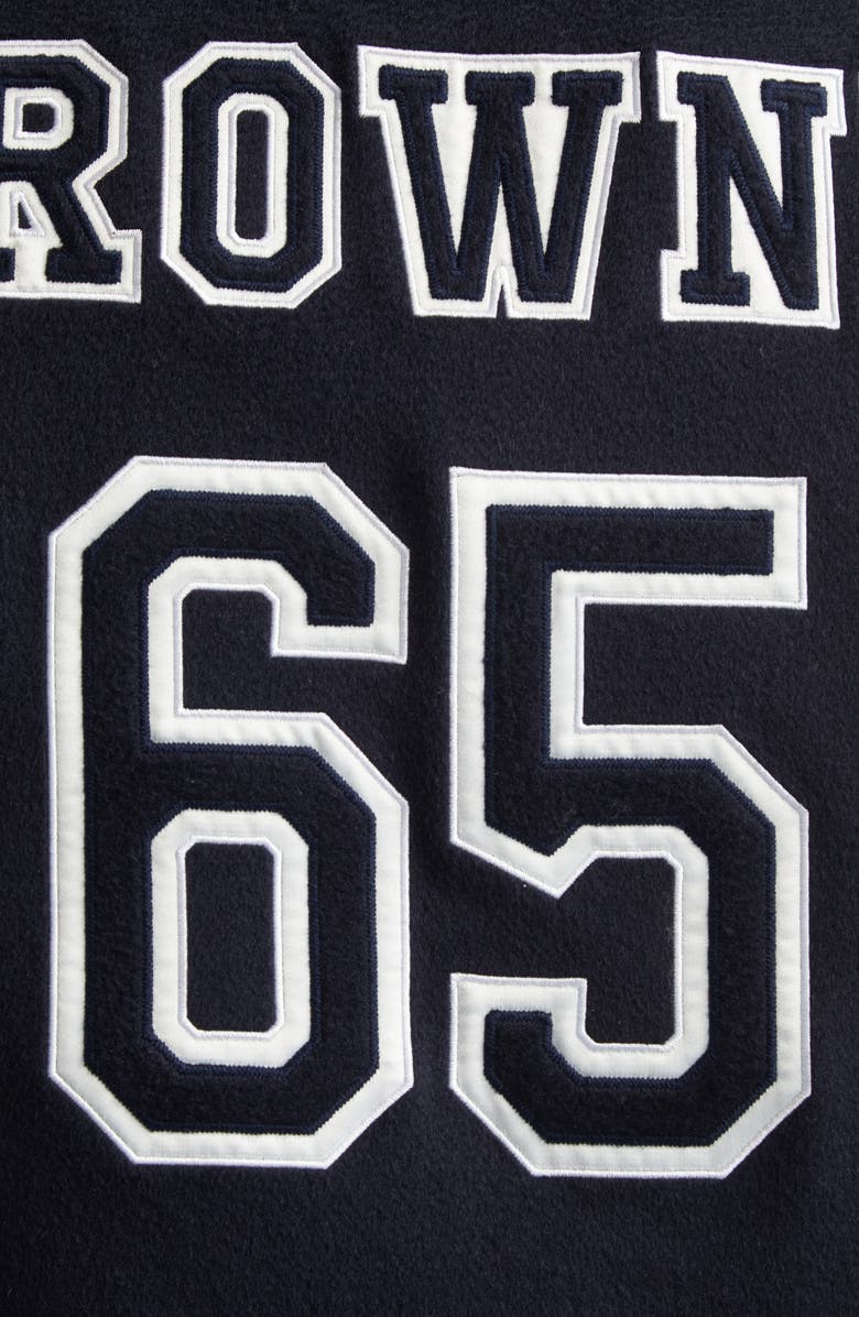 Thom Browne 4-Bar Wool & Leather Varsity Jacket, Alternate, color, Navy