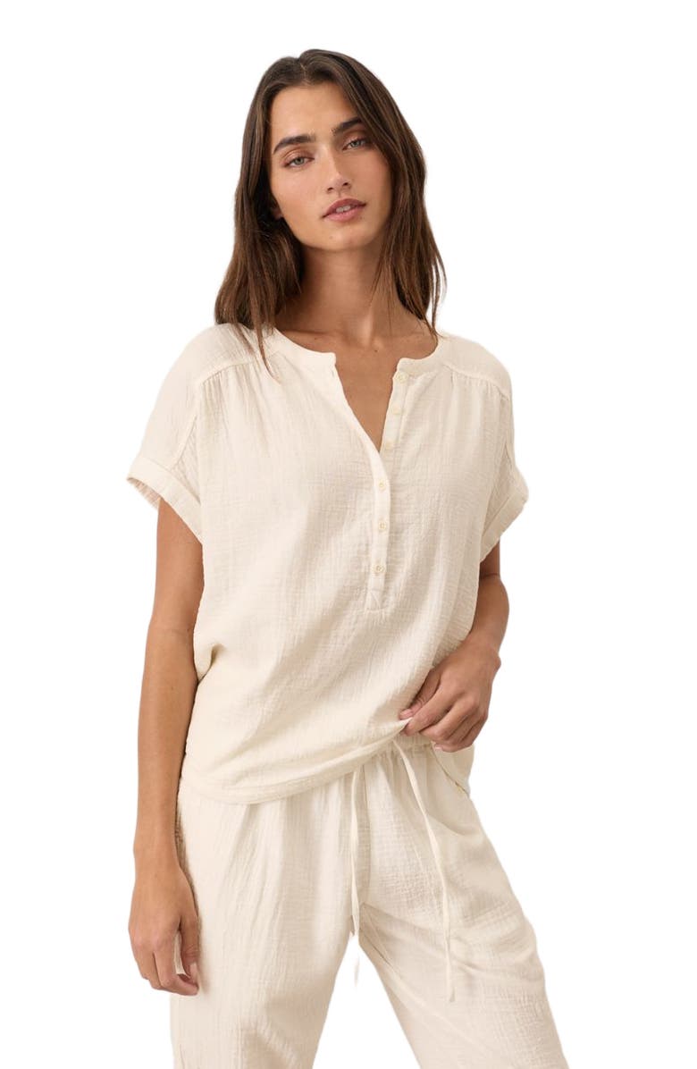 Pact Organic Cotton Coastal Double Gauze Short Sleeve Popover, Main, color, Cream