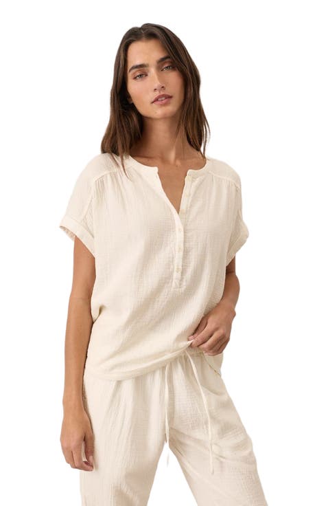 Organic Cotton Coastal Double Gauze Short Sleeve Popover