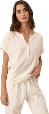 Pact Organic Cotton Coastal Double Gauze Short Sleeve Popover
