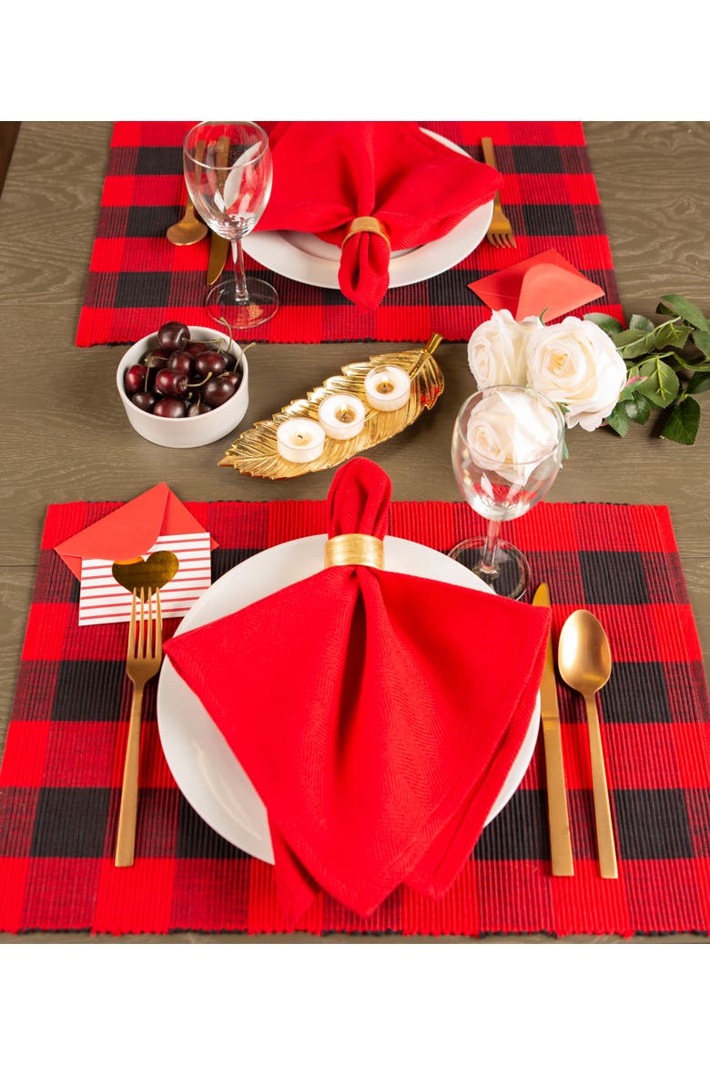 Buffalo Check Ribbed Placemat Set/6, Alternate, color, Tango Red/Black
