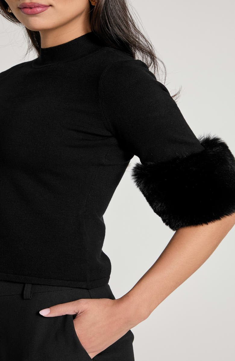 Marciano Faux Fur Cuff Festive Sweater, Alternate, color, Jet Black-Black