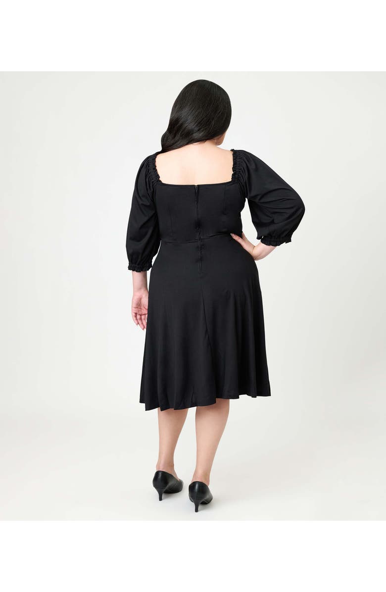 Unique Vintage Plus Size Peasant Sleeve Swing Dress, Alternate, color, Black Ruffle