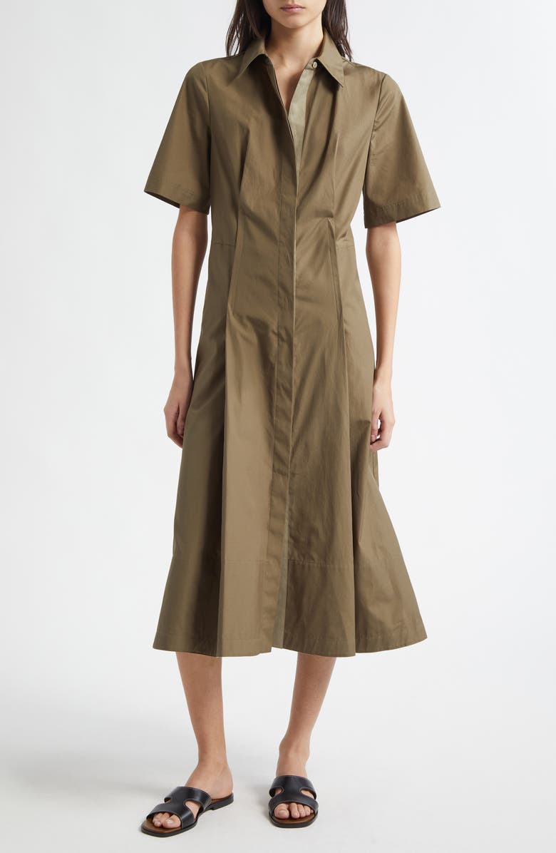 Vince Canvas Tape Flare Shirtdress, Main, color, Moss Smoke