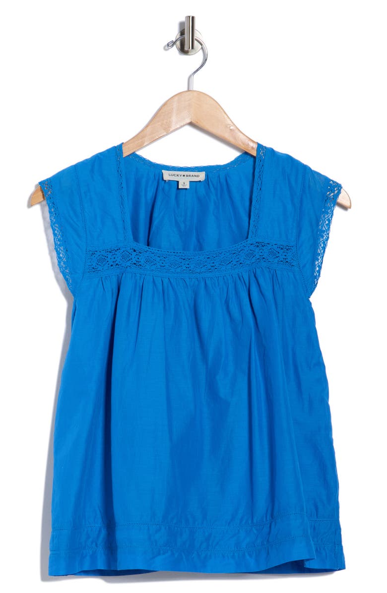 Lucky Brand Lace Trim Sleeveless Cotton Top, Alternate, color, Strong Blue