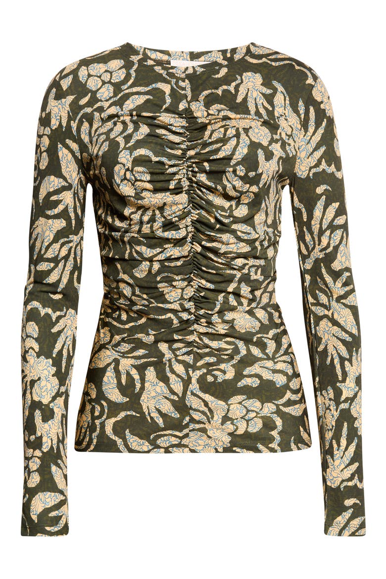 Asha Floral Center Ruched Knit Top, Main, color, KHAKI FLORAL