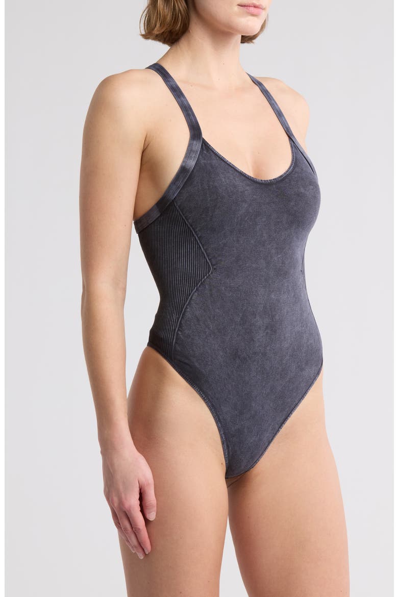 Good Karma Crossback Bodysuit, Alternate, color, WASHED BLACK